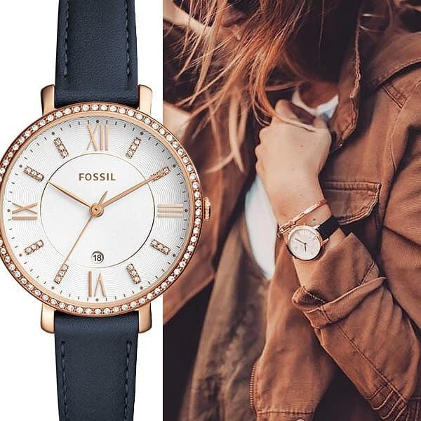 Fossil Jacqueline White Dial Blue Leather Strap Watch for Women - ES4291 Watches Fossil   