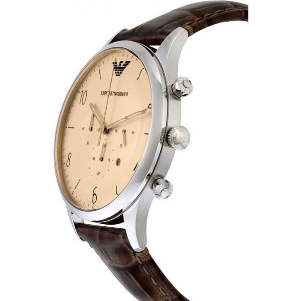 Emporio Armani Classic Chronograph Cream Dial Brown Leather Strap Watch For Men - AR1878 Watches Emporio Armani   