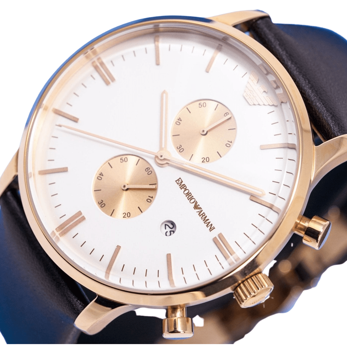 Emporio Armani Gianni Classic Chronograph White Dial Brown Leather Strap Watch For Men - AR0398 Watches Emporio Armani   