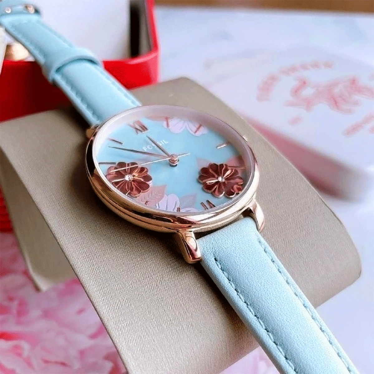 Fossil Jacqueline Multi Colored Dial Blue Leather Strap Watch for Women - ES4813 Watches Fossil   