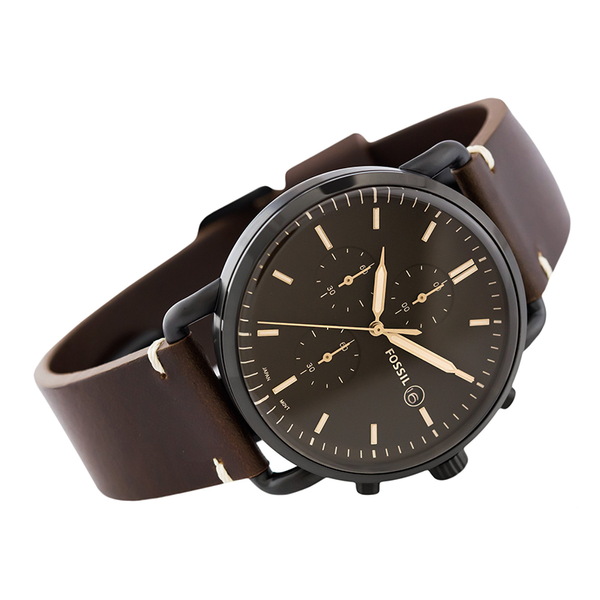 Fossil Commuter Chronograph Black Dial Brown Leather Strap Watch for Men - FS5403 Watches Fossil   