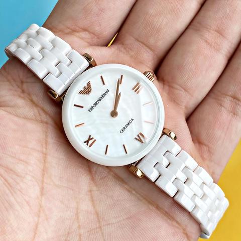 Emporio Armani Ceramica Mother of Pearl Dial White Ceramic Strap Watch For Women - AR1486 Watches Emporio Armani   