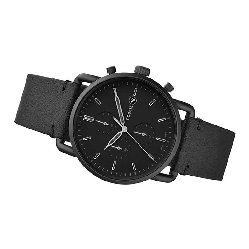 Fossil Commuter Black Dial Black Leather Strap Watch for for Men - FS5504 Watches Fossil   