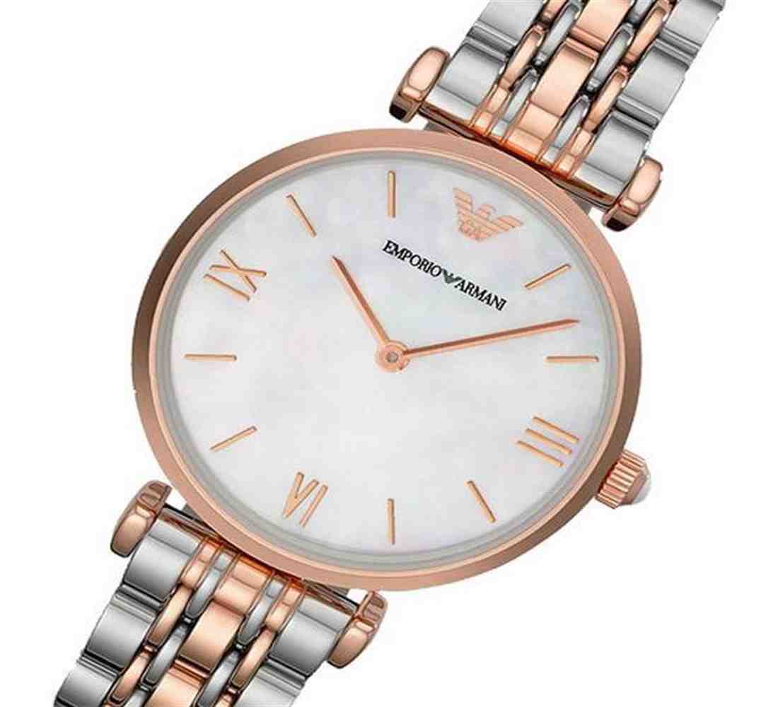 Emporio Armani T Bar Gianni Classic Mother Of Pearl Dial Two Tone Stainless Steel Watch For Women - AR1683 Watches Emporio Armani   