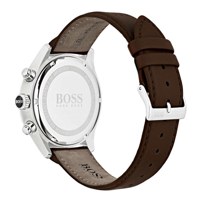 Hugo Boss Grand Prix Grey Dial Brown Leather Strap Watch for Men -  1513476 Watches Hugo Boss   