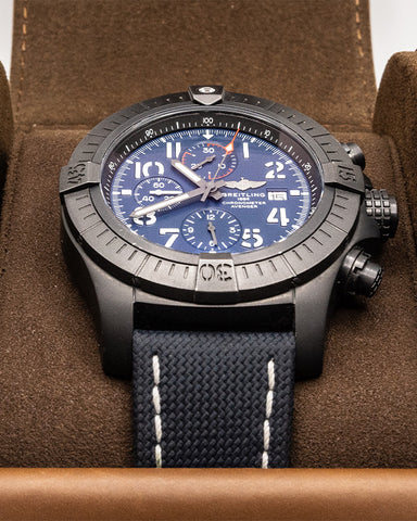 Breitling Super Avenger Chronograph 48 Night Mission Blue Dial Blue Leather Strap Watch for Men - V13375101C1X2 Watches Breitling   
