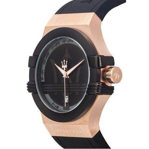 Maserati Potenza Black & Rose Gold Dial Black Rubber Strap Watch For Men - R8851108002 Watches Maserati   