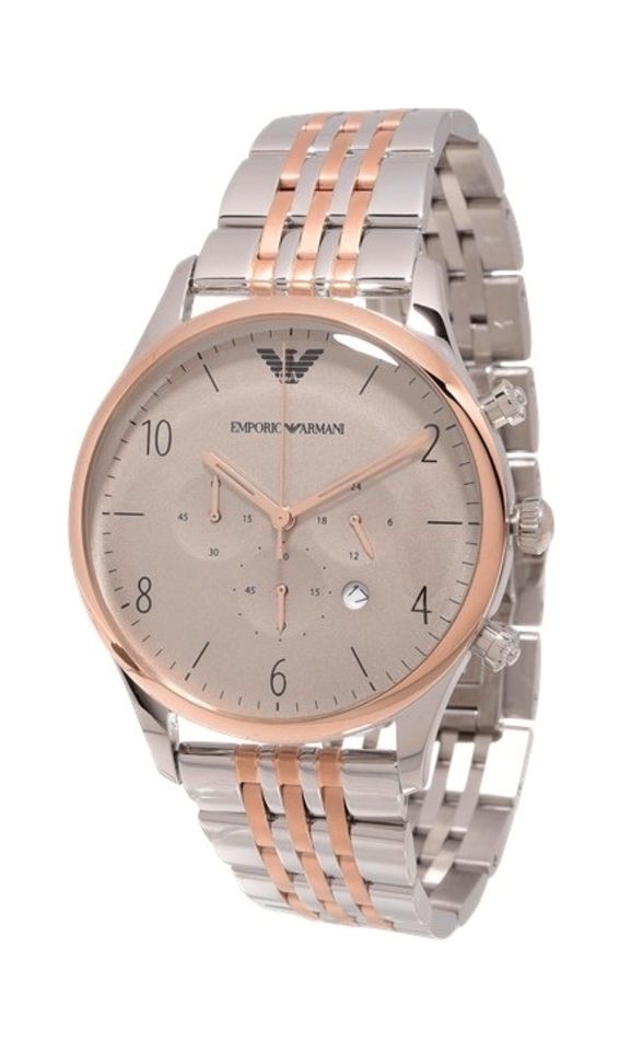 Emporio Armani Beta Chronograph Grey Dial Two-Tone Stainless Steel Strap Watch For Men - AR1864 Watches Emporio Armani   