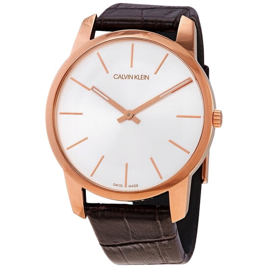 Calvin Klein City White Dial Brown Leather Strap Watch for Men - K2G21629 Watches Calvin Klein   