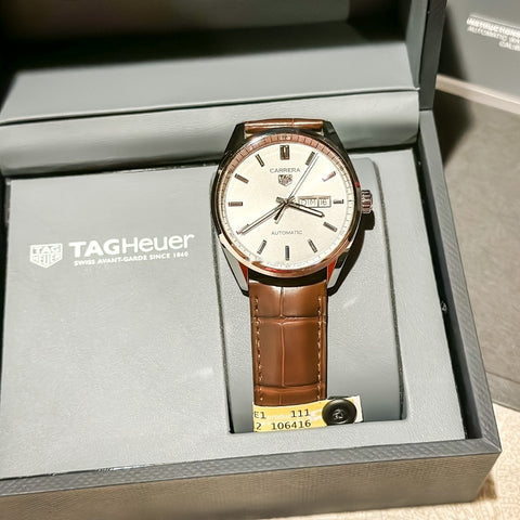 Tag Heuer Carrera Calibre 5 Automatic 41mm White Dial Brown Leather Strap Watch for Men - WAR201B.FC6291 Watches Tag Heuer   