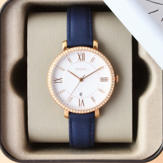 Fossil Jacqueline White Dial Blue Leather Strap Watch for Women - ES4291 Watches Fossil   