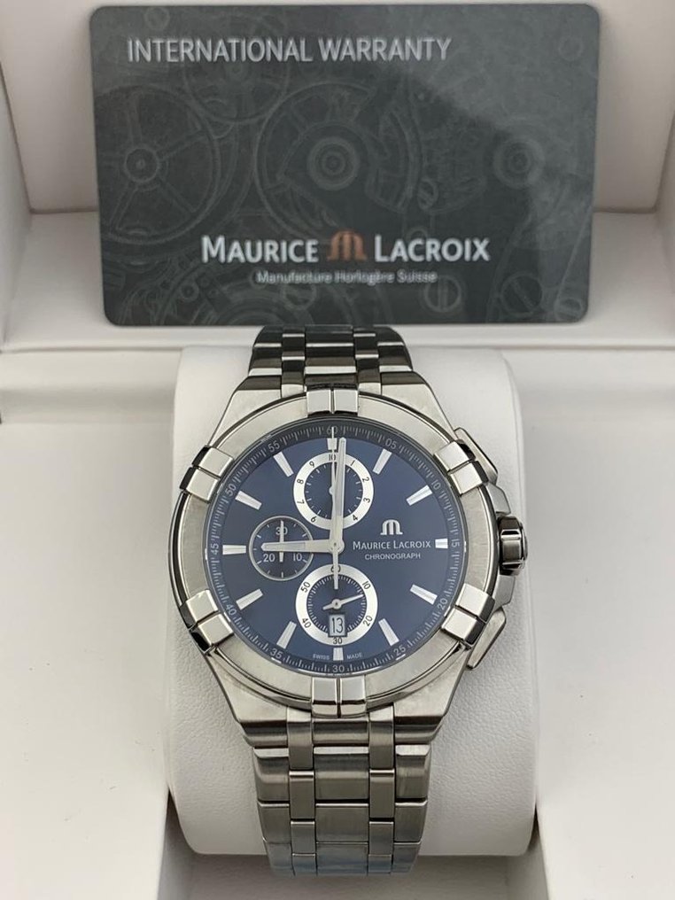 Maurice Lacroix Aikon Chronograph Blue Dial Silver Steel Strap Watch for Men - AI1018-SS002-430-1 Watches Maurice Lacroix   