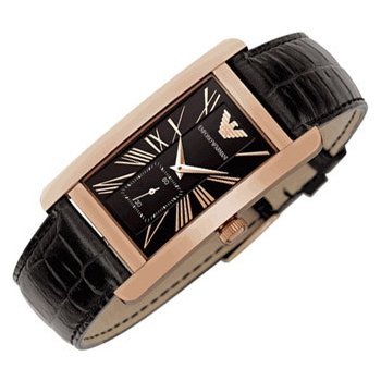 Emporio Armani Classic Black & Rose Gold Dial Black Leather Strap Watch For Men - AR0168 Watches Emporio Armani   
