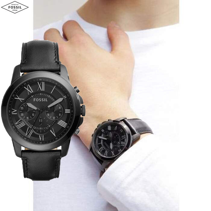 Fossil Grant Chronograph Black Dial Black Leather Strap Watch for Men - FS5132 Watches Fossil   