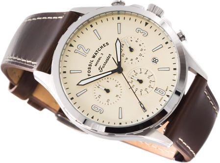 Fossil Forrester Chronograph Cream Dial Brown Leather Strap Watch for Men - FS5696 Watches Fossil   