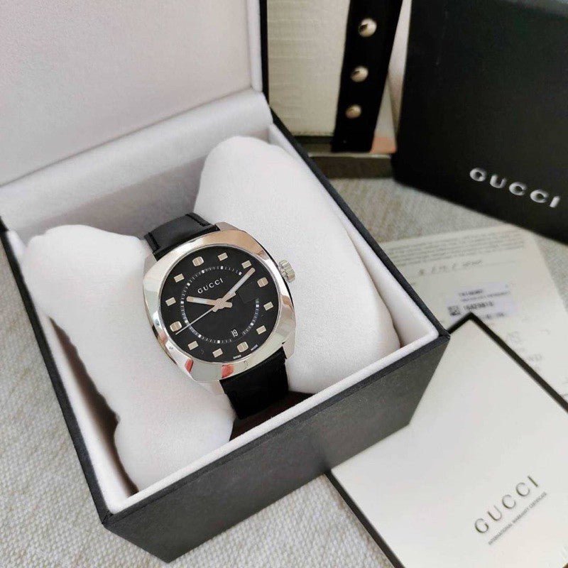 Gucci GG2570 Black Dial Black Leather Strap Watch For Men - YA142307 Watches Gucci   