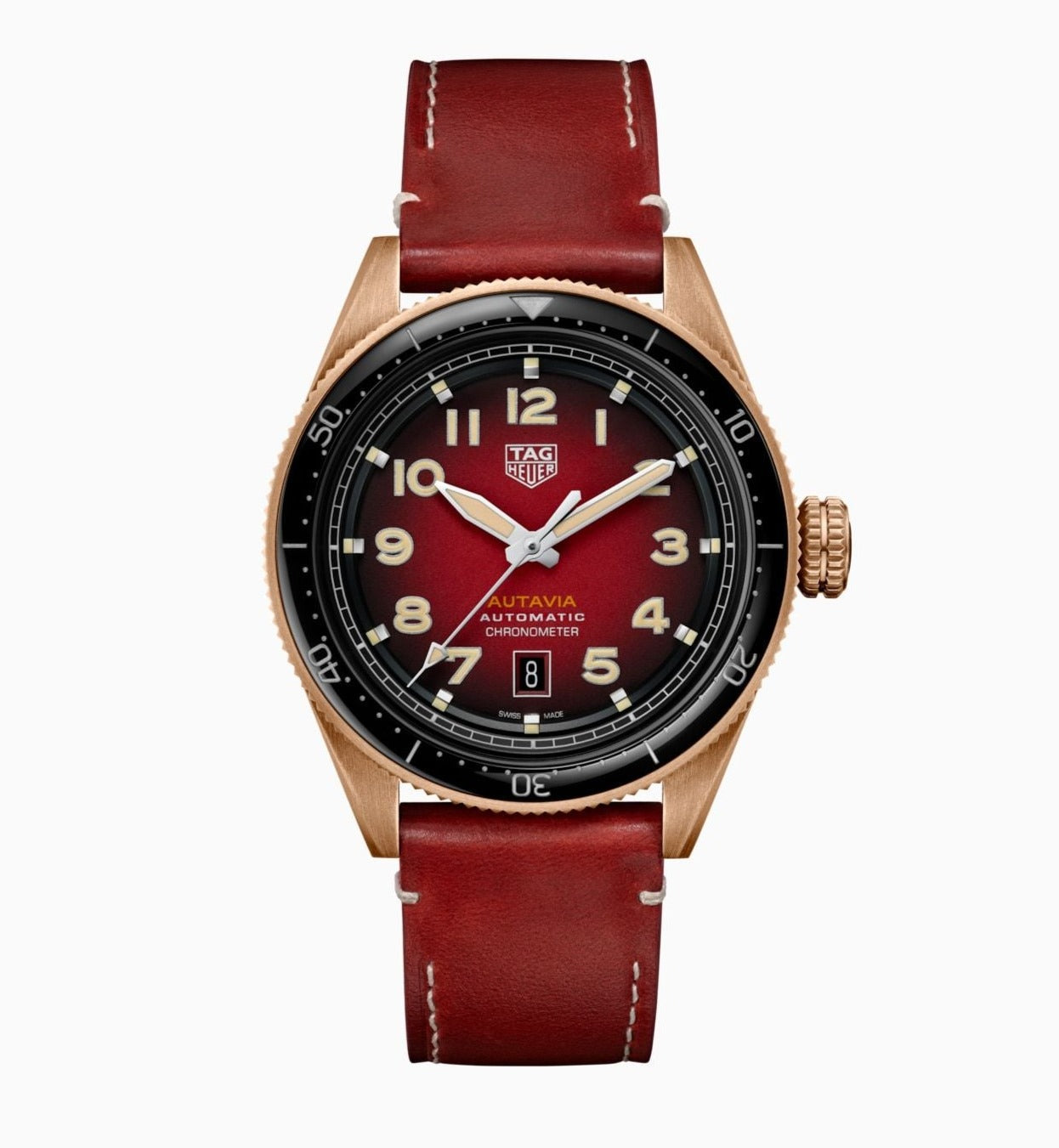 Tag Heuer Autavia Calibre 5 Chinese New Year Maroon Dial Maroon Leather Strap Watch for Men - WBE5193.FC8300 Watches Tag Heuer   