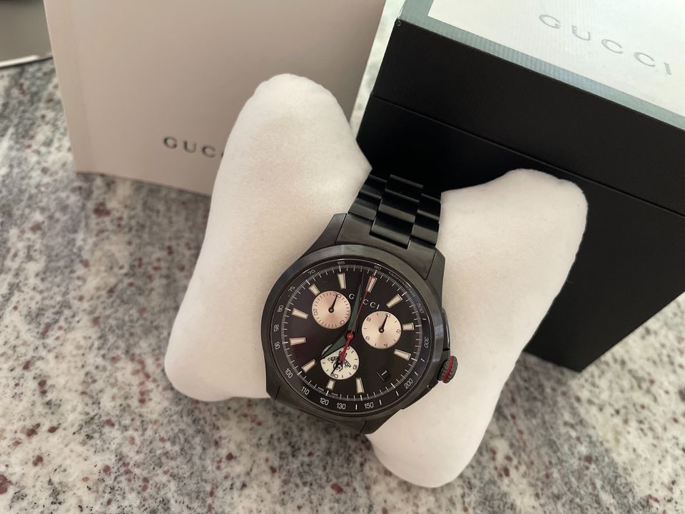 Gucci G-Timeless Chronograph Black Dial Black Steel Strap Watch For Men - YA126268 Watches Gucci   