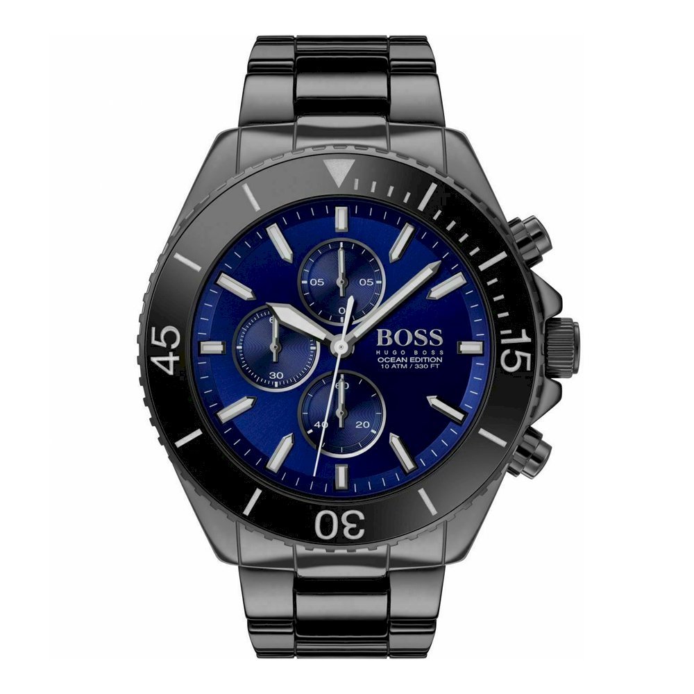 Hugo Boss Ocean Edition Navy Blue Dial Black Steel Strap Watch for Men - 1513743 Watches Hugo Boss   