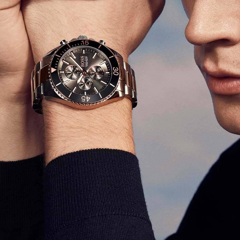 Hugo Boss Ocean Edition Black Dial Two Tone Steel Strap Watch for Men - 1513705 Watches Hugo Boss   
