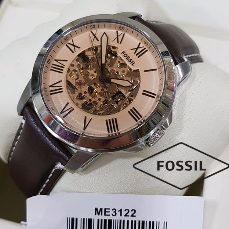 Fossil Grant Chronograph Cream Dial Brown Leather Strap Watch for Men - ME3122 Watches Fossil   