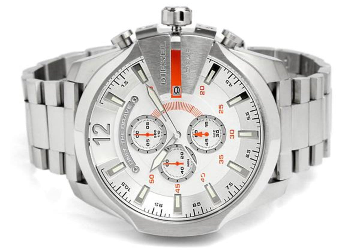 Diesel Mega Chief Quartz Chronograph White Dial Stainless Steel Strap Watch For Men - DZ4328 Watches Diesel   