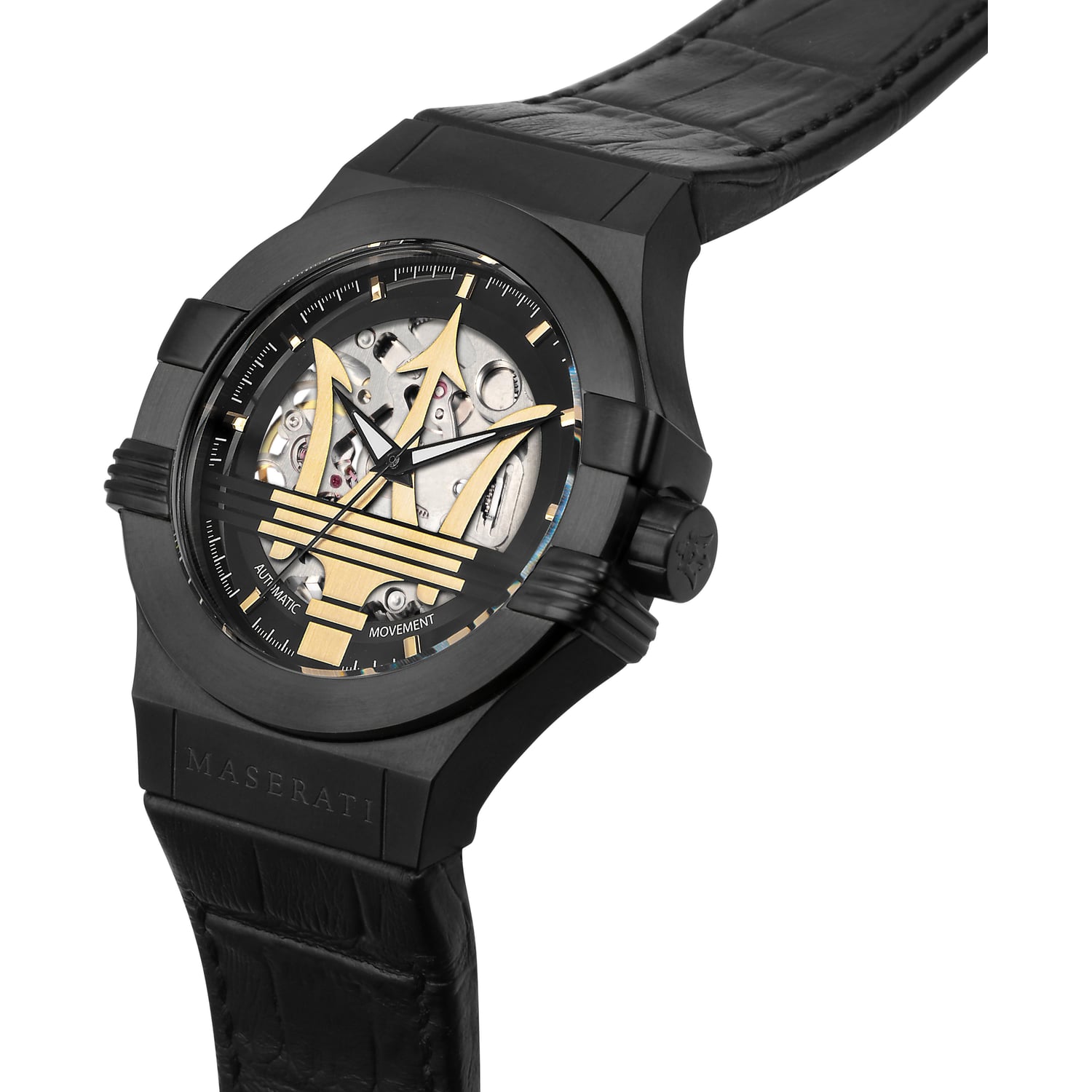 Maserati Potenza Skeleton Limited Edition Black Dial Black Leather Strap Watch For Men - R8821108027 Watches Maserati   