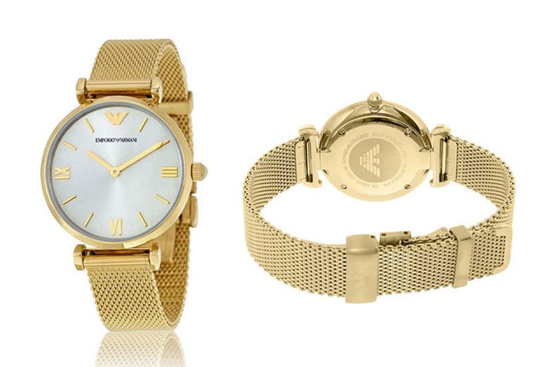 Emporio Armani Retro Gold Dial Gold Mesh Bracelet Watch For Women - AR1957 Watches Emporio Armani   