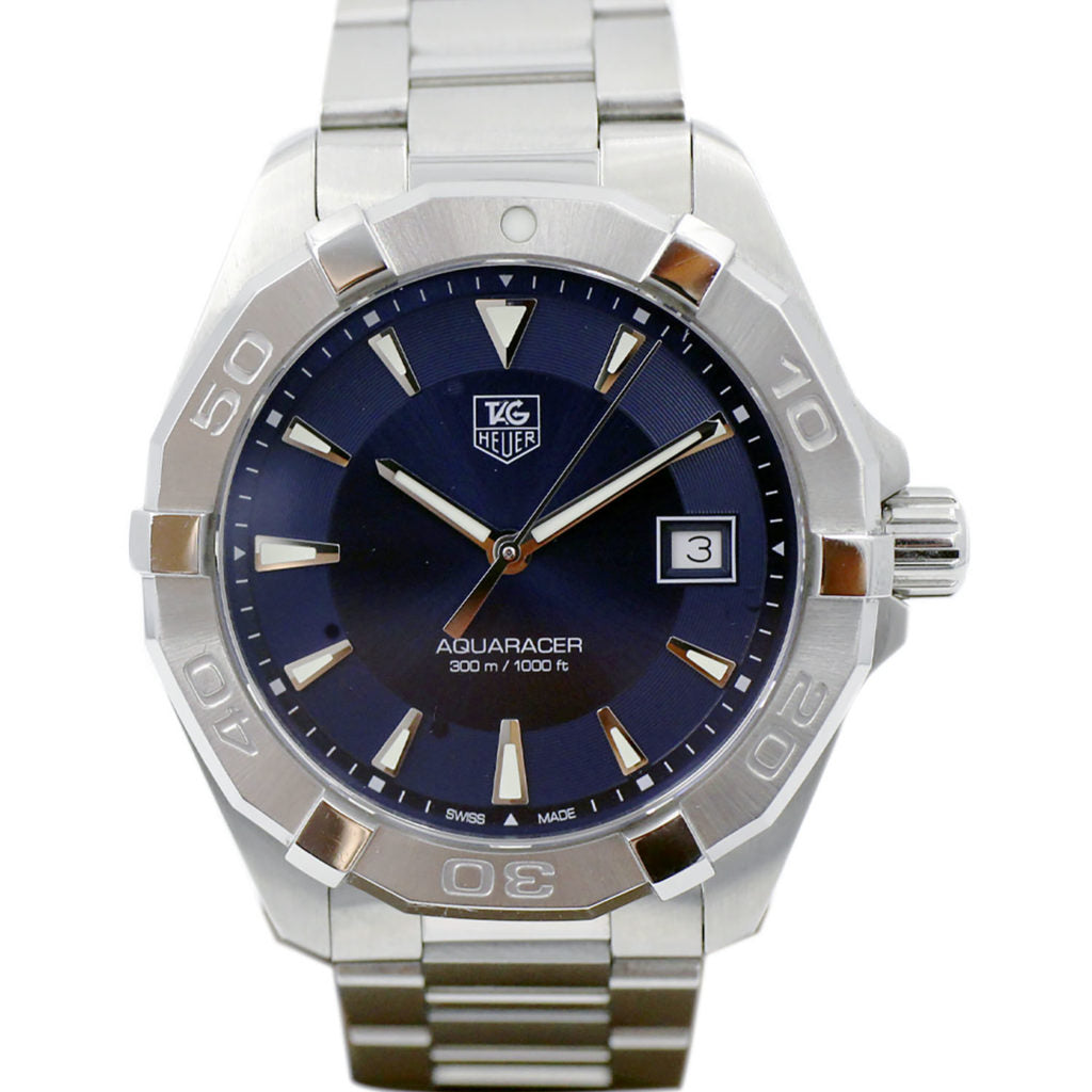 Tag Heuer Aquaracer 41mm Quartz Blue Dial Silver Steel Strap Watch for Men - WAY1112.BA0928 Watches Tag Heuer   