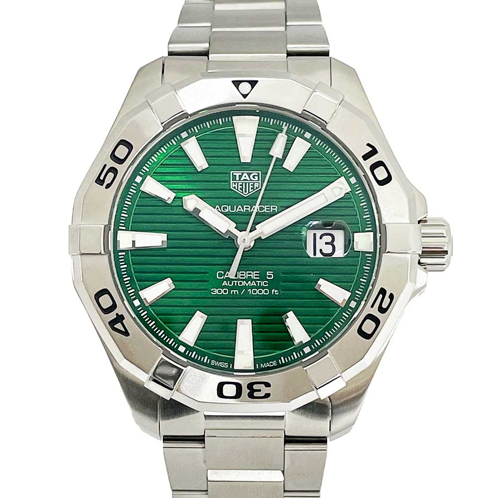 Tag Heuer Aquaracer Calibre 5 Automatic Green Dial Silver Steel Strap Watch for Men - WAY2015.BA0927 Watches Tag Heuer   