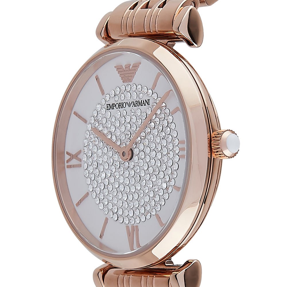 Emporio Armani T-Bar Gianni Crystal Pave Dial Rose Gold Stainless Steel Strap Watch For Women - AR11244 Watches Emporio Armani   