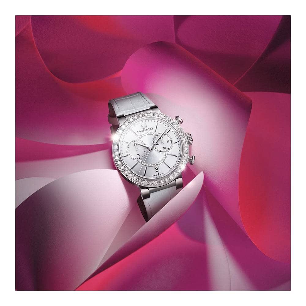 Swarovski Citra Sphere Chronograph White Dial White Leather Strap Watch for Women - 5027127 Watches Swarovski   