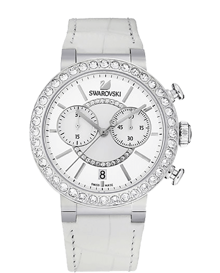 Swarovski Citra Sphere Chronograph White Dial White Leather Strap Watch for Women - 5027127 Watches Swarovski   