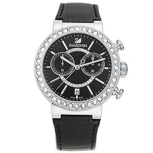 Swarovski Citra Sphere Chronograph Black Dial Black Leather Strap Watch for Women - 5027131 Watches Swarovski   