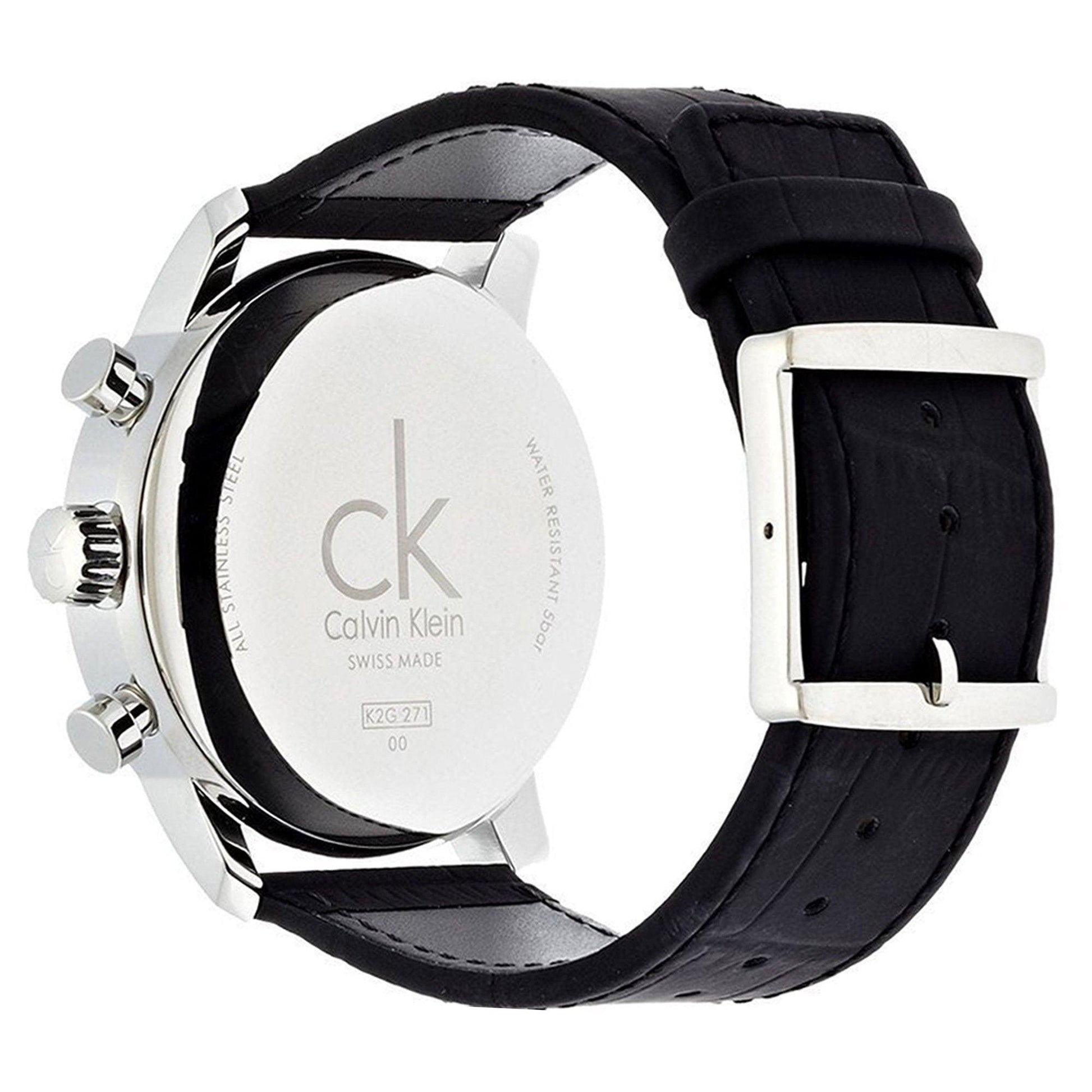 Calvin Klein City Chronograph Black Dial Black Leather Strap Watch for Men - K2G271CX Watches Calvin Klein   