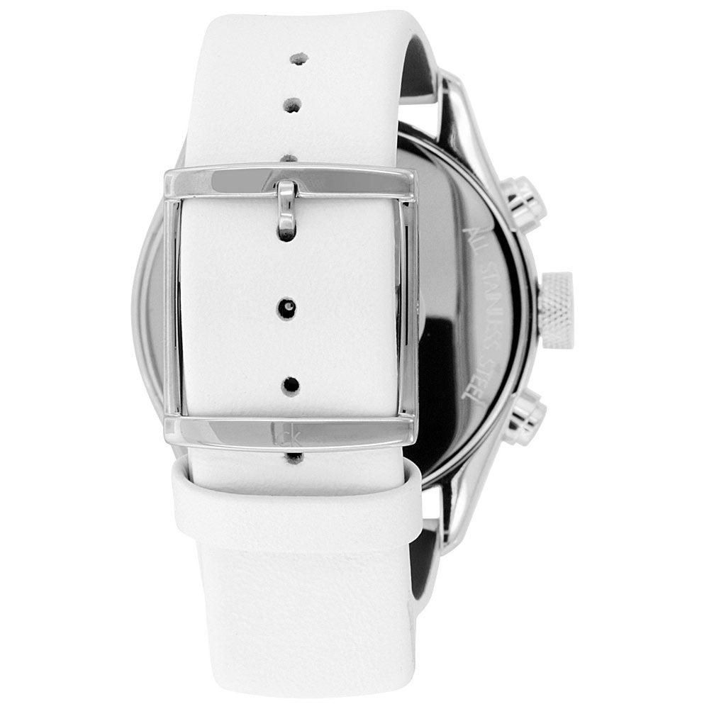 Calvin Klein Masculine Chronograph White Dial White Leather Strap Watch for Men - K2H27101 Watches Calvin Klein   