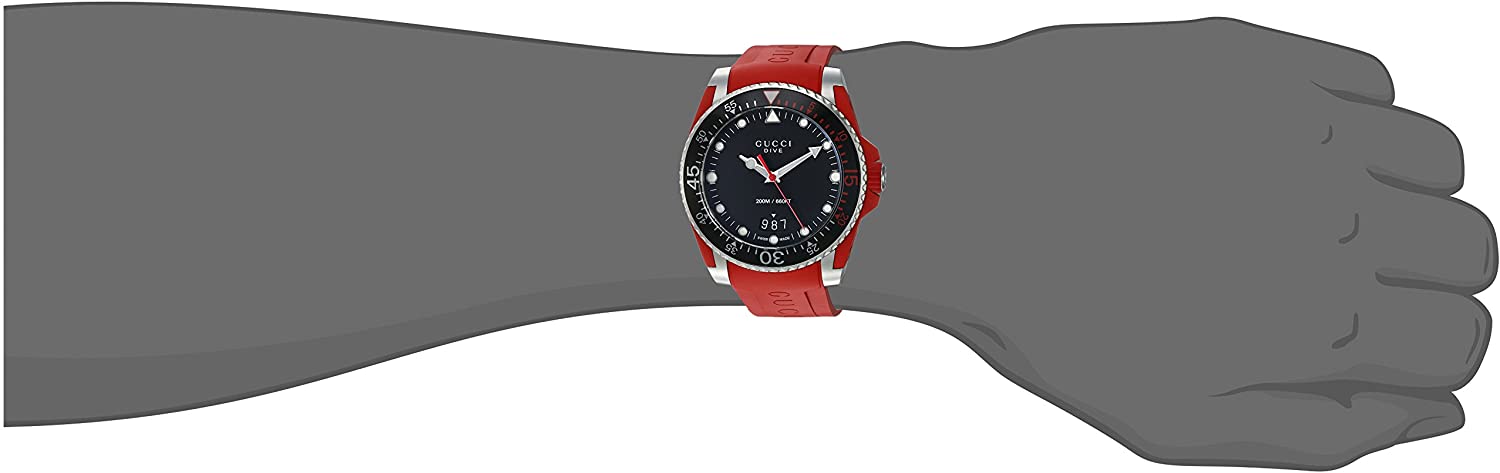 Gucci Dive Black Dial Red Rubber Strap Watch For Men - YA136309 Watches Gucci   