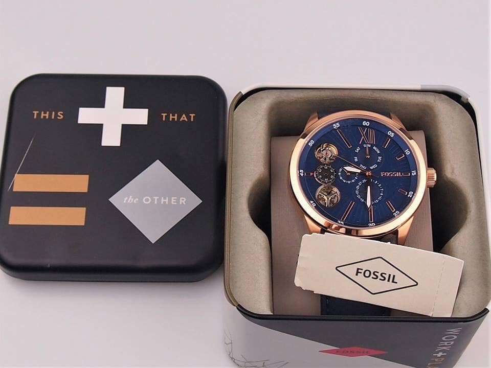 Fossil Flynn Mechanical Blue Dial Blue Leather Strap Watch for Men - BQ2219 Watches Fossil   