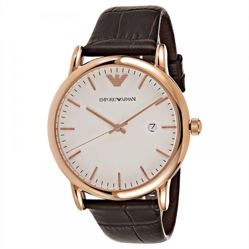 Emporio Armani Luigi White Dial Brown Leather Strap Watch For Men - AR2502 Watches Emporio Armani   