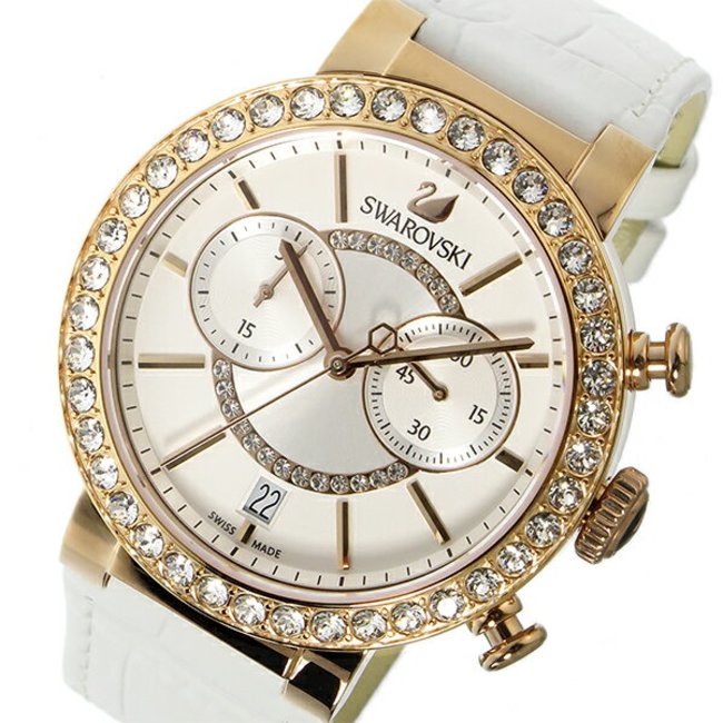 Swarovski Citra Sphere Chrono White Dial White Leather Strap Watch for Women - 5080602 Watches Swarovski   