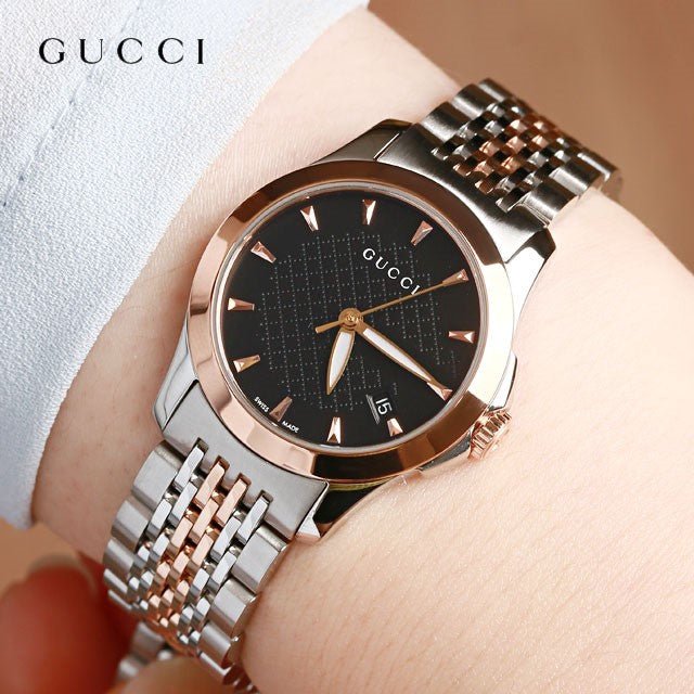 Gucci G Timeless Black Dial Two Tone Steel Strap Watch For Women - YA126512 Watches Gucci   