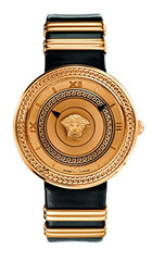 Versace V Metal Icon Gold Dial Black & Gold Strap Watch for Women - VLC030014 Watches Versace   