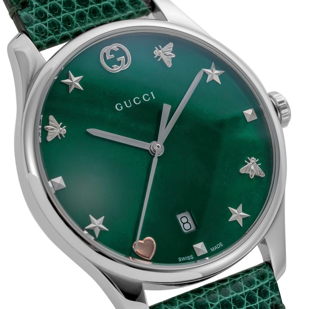 Gucci G-Timeless Mother of Pearl Green Dial Green Leather Strap Watch For Women - YA1264042 Watches Gucci   