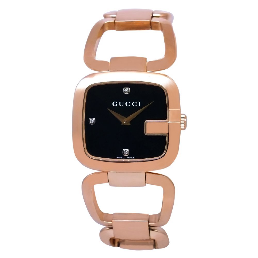 Gucci G Gucci Black Dial Rose Gold Steel Strap Watch For Women - YA125409 Watches Gucci   