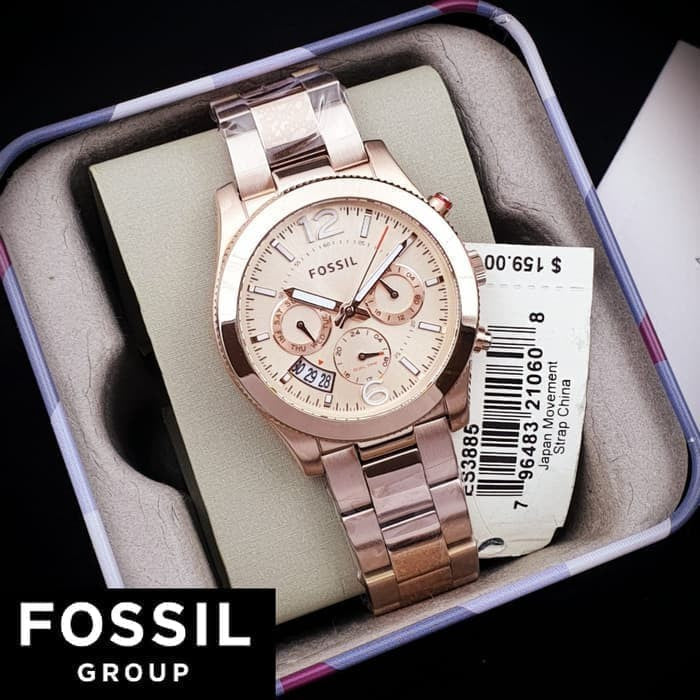 Fossil Boyfriend Multifunction Rose Gold Dial Rose Gold Steel Strap Watch for Women - ES3885 Watches Fossil   