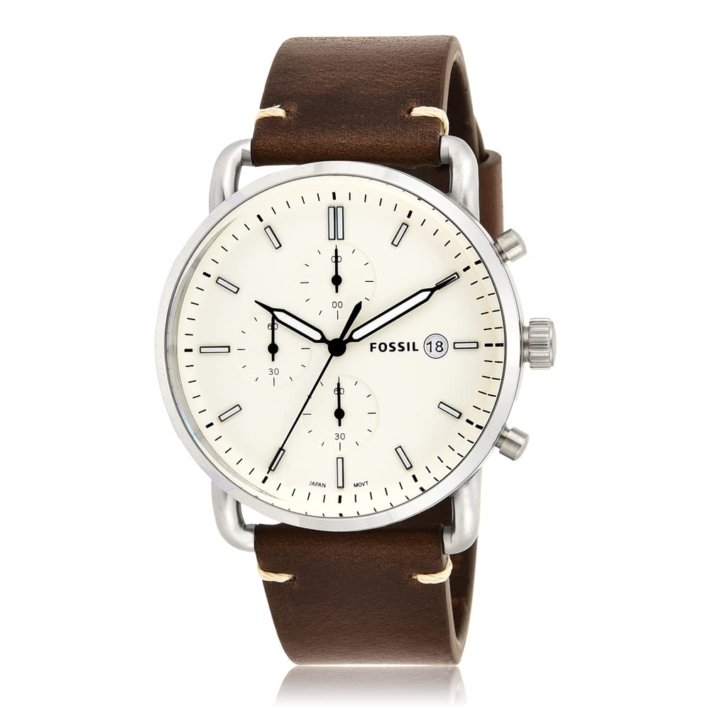 Fossil The Commuter White Dial Brown Leather Strap Watch for Men - FS5402 Watches Fossil   