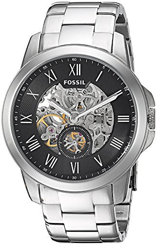 Fossil Grant Skeleton Black Dial Silver Steel Strap Watch for Men - ME3055 Watches Fossil   