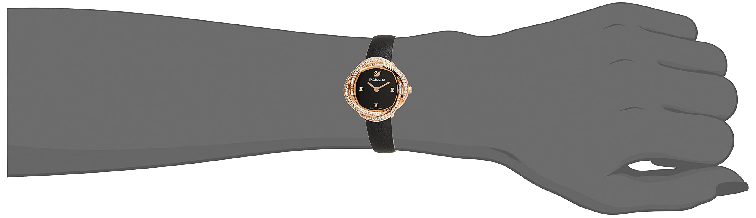 Swarovski Crystal Flower Black Dial Black Leather Strap Watch for Women - 5552421 Watches Swarovski   