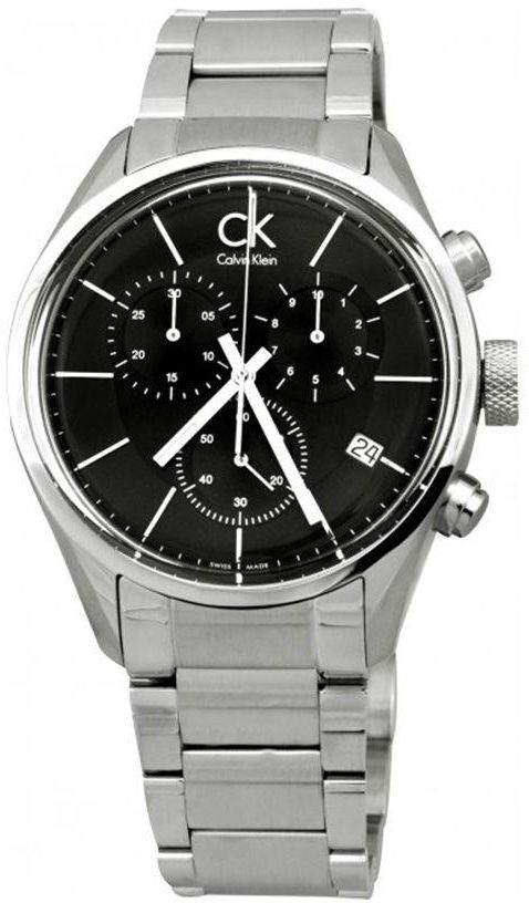 Calvin Klein Masculine Chronograph Black Dial Silver Steel Strap Watch for Men - K2H27104 Watches Calvin Klein   