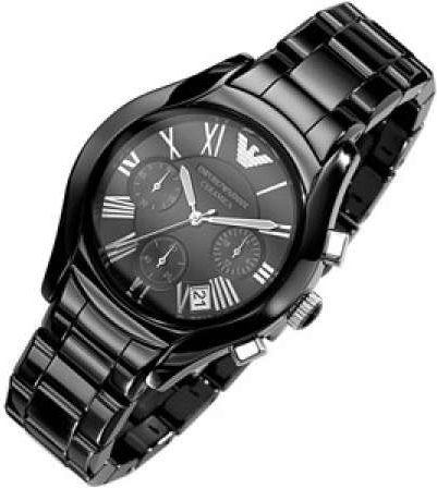 Emporio Armani Black Ceramic Dial Ceramic Strap Watch For Women - AR1401 Watches Emporio Armani   